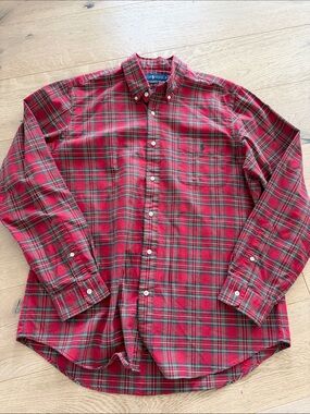 Ralph Lauren Red Plaid Classic Fit Long‎ Sleeve Button Down Shirt Mens XL Preppy